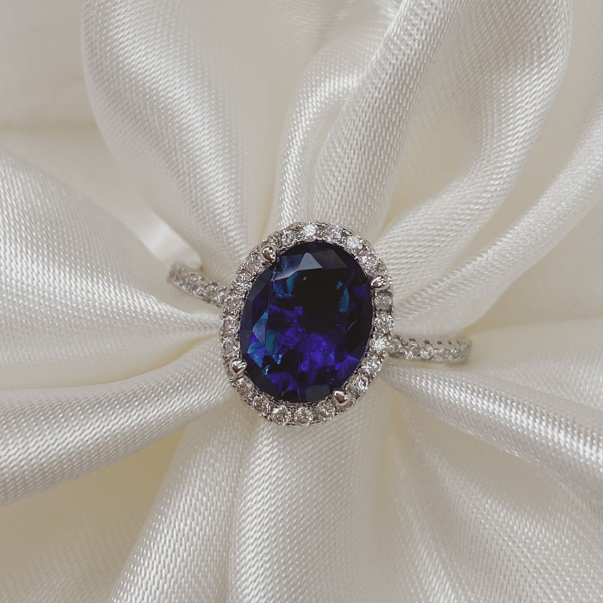 Blue Sapphire Halo Engagement Ring
