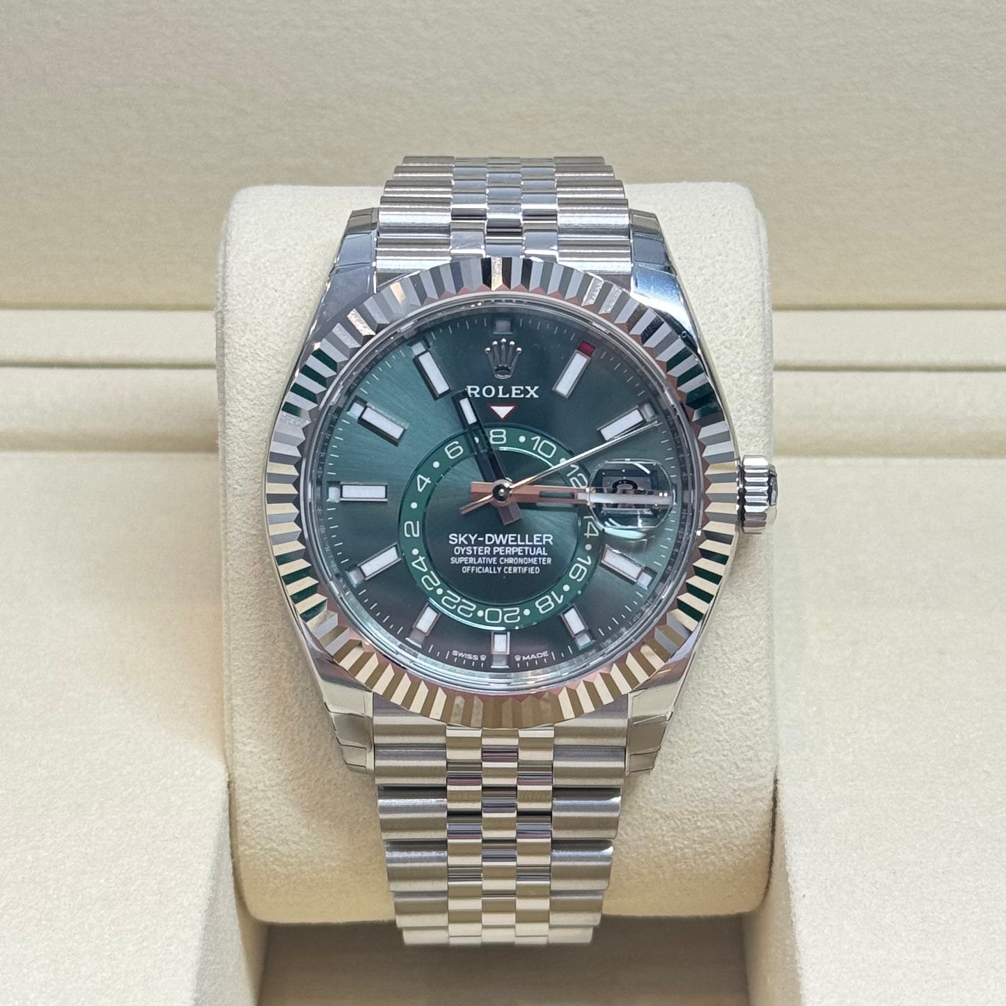Rolex Sky-Dweller Green Dial 2025 Ref. 336934 Fully Stickered Regal - Hatton Garden Jewellers
