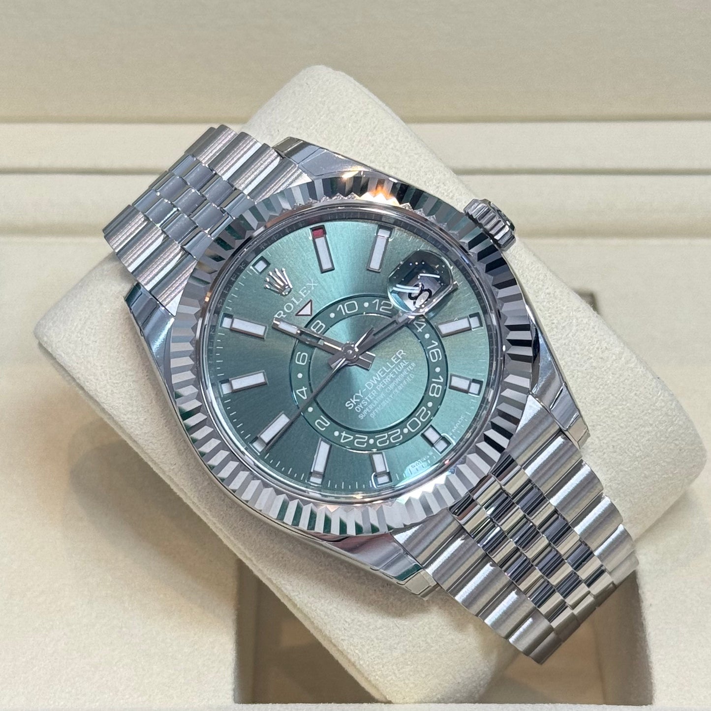 Rolex Sky-Dweller Green Dial 2025 Ref. 336934 Fully Stickered Regal - Hatton Garden Jewellers