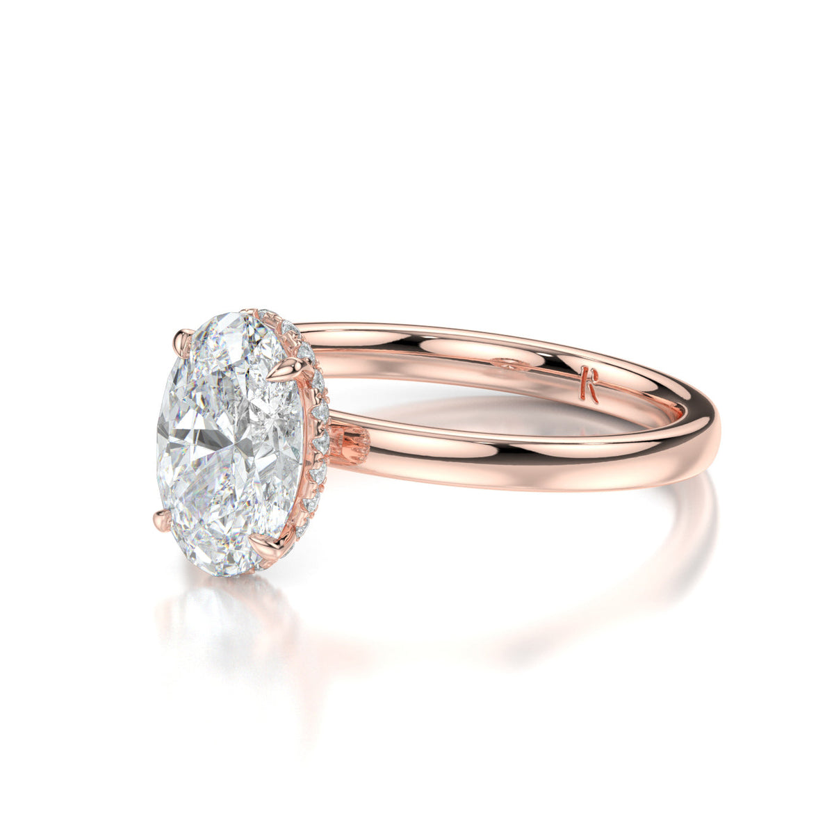 Lara - 18K Rose Gold Oval Hidden Halo Engagement Ring