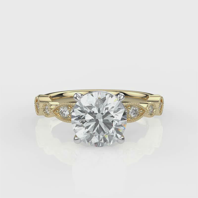 Victoria - 18K Yellow Gold Platinum Round Engagement Ring