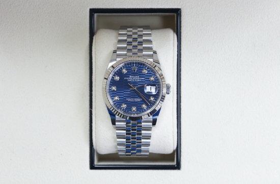 Load image into Gallery viewer, Rolex Datejust 36 Blue Motif Diamond Dial Regal - Hatton Garden Jewellers
